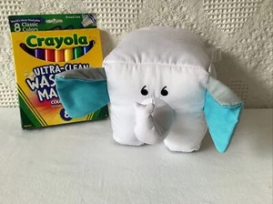 Crayola Doodlemals Sketchy The Elephant 5” blanco elefante verde azulado orejas y marcadores - Imagen 1 de 7