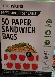 Lunchskins Recyclable, Sealable Paper Red Apple Sandwich Bags, 50 Count - Picture 1 of 3