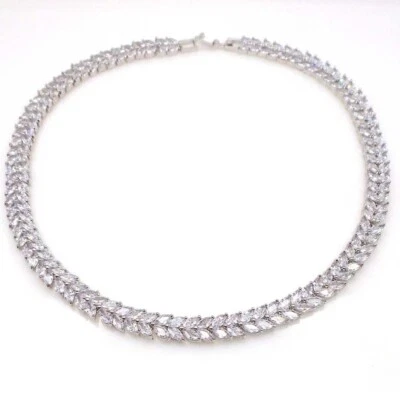32ct Lab Created Marquise Diamond Women's Wedding Necklace 14K White Gold Plated - Image 1 of 4