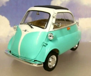 WELLY/NEX 1/18 DIECAST 1955-1962 BMW ISETTA 250 MICROCAR/BUBBLE CAR GREEN/WHITE - Picture 1 of 6