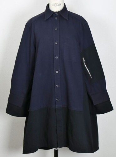 CELINE Camicia Oversize Docking Pezzo Unico Cappotto Cotone Navy x Nero Taglia 38 Donna