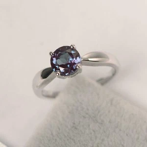 2.00Ct Round Cut Alexandrite Solitaire Engagement Ring 14K White Gold Finish. - Picture 1 of 3