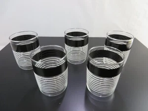 "5 vasos vintage MCM Libbey a rayas blancas y negras de 5-3/8"" y 5-3/4""" - Imagen 1 de 13