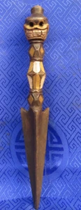 Antike Meisterqualität Handarbeit Tibetisches Eisen Silber Intarsien Schädel Phurba, Nepal - Bild 1 von 17