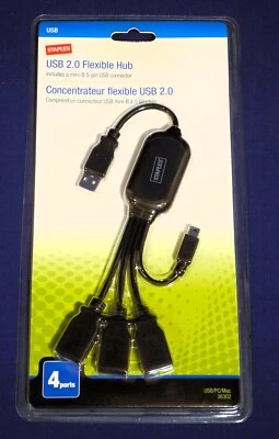 Staples USB 2.0 Flexible Hub USB A female ports mini B 5-pin USB male connector - Image 1 of 4