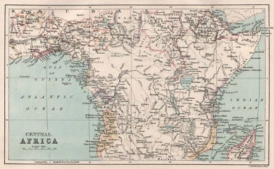 África Central. Congo Zambia Tanzania Kenia Mozambique. Mapa BARTHOLOMEW 1886 Foto 1 de 2