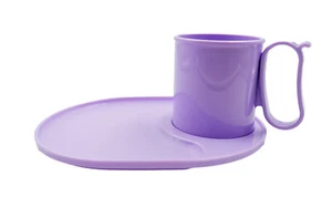 Tupperware Purple Plastic Tea 4 Two Microwaveable Mug 300ml Snackatizer Plate - Imagen 1 de 8