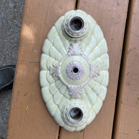 Vintage Art Deco Porcelain  2 Bulb Ceiling Flush Mount 12” Light Fixture Cover