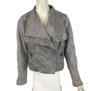 Valley Girl Jacket Grey Size 12 Biker Faux Suede Zip Front Lined Pockets Casual - Picture 1 of 17