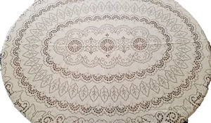 Antique Filet Crochet Tablecloth Ivory 80x44 Oval Rectangle Leaf Pattern 3107 - Picture 1 of 8