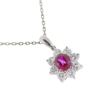Necklace PtPlatinum/Ruby/diamond 3.8g Women - Picture 1 of 6