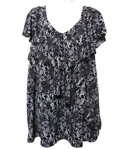 Lane Bryant Tiered Top Plus 18 / 20 W Stretch Black White Print Cap Sleeve Shirt - Picture 1 of 5