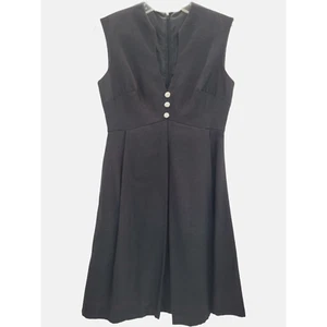 Vintage 60s black Iridescent Sleeveless Empire Waist Split Front Fit Flare Dress - Picture 1 of 7