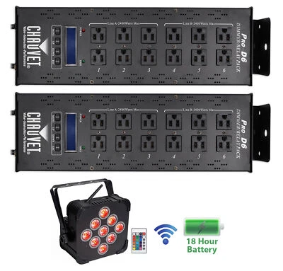 (2) Chauvet PRO-D6 Dimmer Switch Pack 115V/230V+Wireless Battery Par Can Light - Image 1 of 4