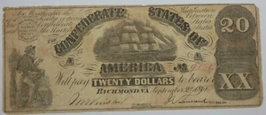 US Confederate Currency Act of 8/19/1861 $20 FINE T-18 ~ minor margin roughness - Picture 1 of 4