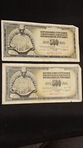 2 Yugoslavia 500 Dinara BB Banknotes Circulated Original Paper Notes Money
