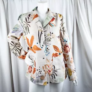 LAFAYETTE 148 Neu Hellbraun Mehrfarbig Blumen Blätter Leinen Damen Jacke Mantel Größe L - Bild 1 von 12