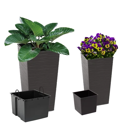 Blumenkübel Graphit 5 Größen Rillen Eckig Pflanzeinsatz Blumentopf Pflanzkübel - Bild 1 von 4