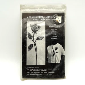Vintage 50s 60s Crewel Rose Appliqué Kit Unopened Embroidery Halle Bros Co Tag - Picture 1 of 5