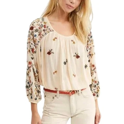 Blusa bordada flores silvestres FREE PEOPLE talla S crema crepé boho gitana occidental Foto 1 de 4