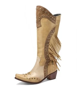 Damen-Westernstiefel mit Quaste halbhoch Cowboy Nieten mittelhoher Blockabsatz - Bild 1 von 8