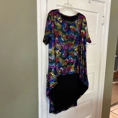 Eye Candy Womens 3X Black Colorful Top Blouse Shirt short front long back (LS) - Image 1 of 4