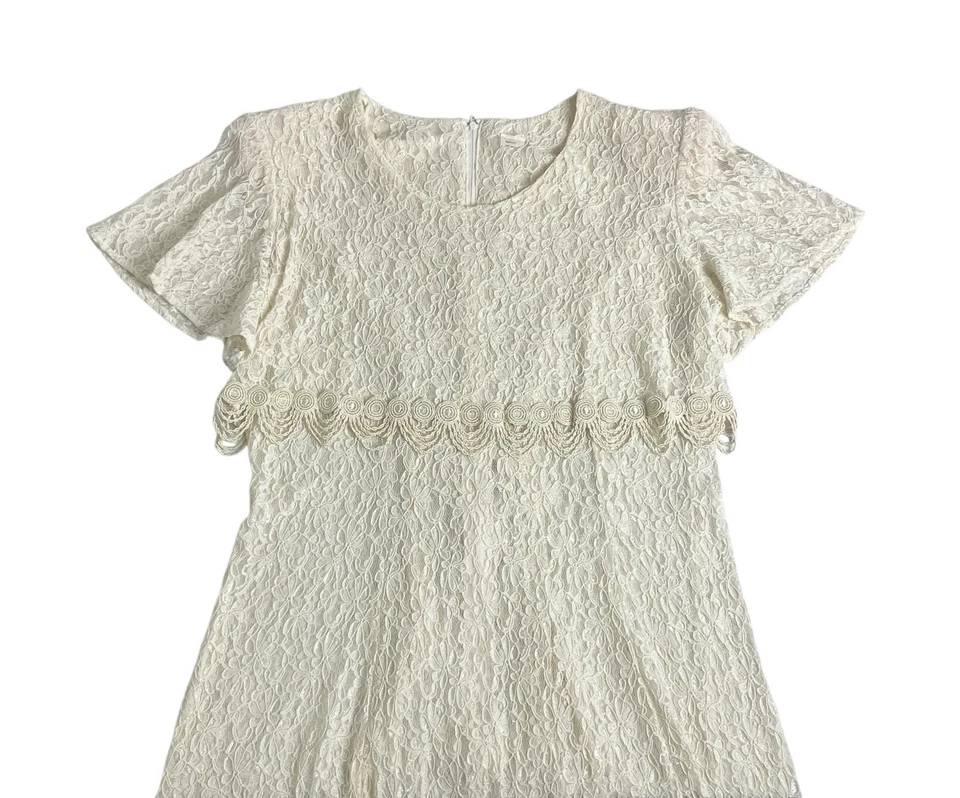 Maxi Vestido Vintage Años 80 Encaje XL Crema Boho Pradera Renacimiento Boda Corsé Espalda Foto 1 de 4