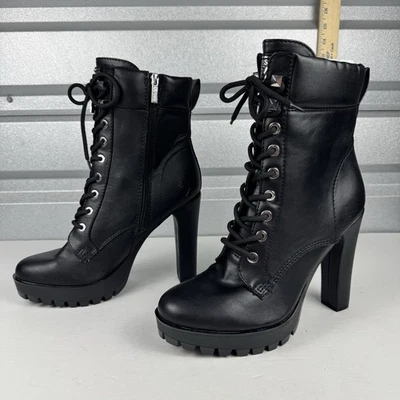 Guess Tetia Women’s Black Leather Lace-Up High Heel Platform Boots Size 11M NIB - Image 1 of 4