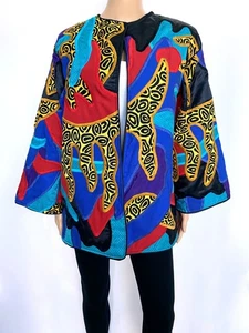 VINTAGE! La Coleccion JUDITH ROBERTS Size L Art Patchwork Blazer Jacket Top - Picture 1 of 11