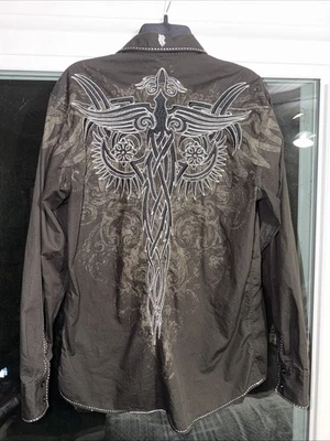 Roar Men’s Embroidered Country Western Long Sleeve Shirt Size XL Black - Image 1 of 4