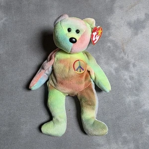 Ty Beanie Baby Peace the Bear – 1999 Tie-Dye Rainbow Plush – MWMT – Unique Patte - Picture 1 of 5