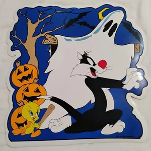 Vintage 1994 Vinyl Halloween Placemat Set Tweety Sylvester Ghost Looney Tunes  - Picture 1 of 13