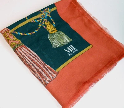 AUTH MANTERO VIII WOMEN'S WOOL-SILK BLEND SHAWL-52" sq-TASSELS DESIGN-ITALY-RARE - Image 1 of 4