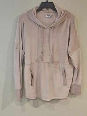 Sz Small DKNY Sport Velour Cropped Hoodie Sweatshirt Split Side Pink Womens Cozy - Image 1 of 3