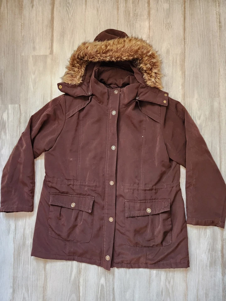 Abrigo Parka Big Chill Softshell Marrón Borde de Piel Sintética Cremallera Completa Cierre de Botones Talla XL Foto 1 de 4