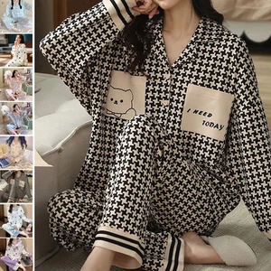 Frauen Pyjamas Anzüge Gedruckt Sleepwear lange Ärmel lässig Nachtwäsche Homewear - Bild 1 von 17