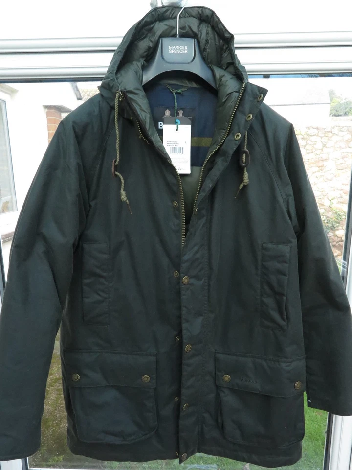 BARBOUR Hooded Beaufort Fibre Down Wax Jacket.  Olive, Small,  BNWT - Image 1 of 4