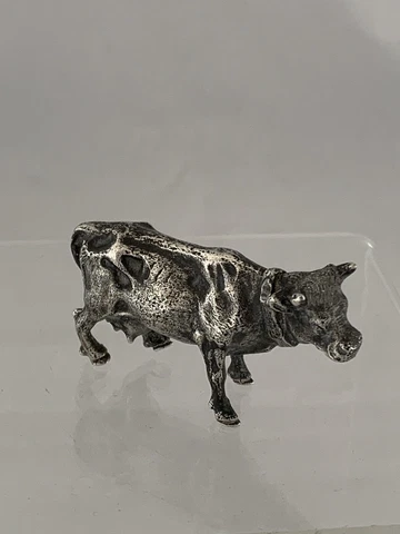 Sterling Silver Cow Figure SOLID 1969 London Antique Silver Animal MINIATURE Cover