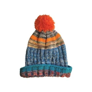 Baby GAP Boys Hat Orange Pom Teal Blue Knitted Beanie Camo S/M M/L 2-5 Years NWT - Picture 1 of 4