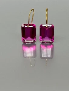 Orecchini pendenti rettangolari in argento sterling 925 con tormalina rosa - Foto 1 di 4