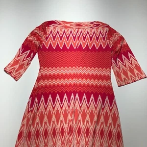 Donna Morgan Dress Womens Size 4 Orange Geometric Print Stretch Boat Neck Sheath - Picture 1 of 12