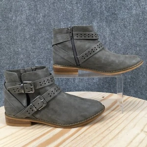 Rocket Dog Boots Womens 8.5 Ankle Booties Heels Buckle Gray Faux Leather Zipper - Picture 1 of 17