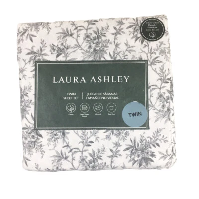Laura Ashley Faye Toile 100% Cotton Flannel TWIN Sheet Set Ultrasoft Black Toile - Image 1 of 3