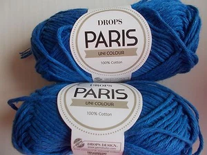 Drops Paris Uni Colour 100% cotton yarn, Strong Blue, lot of 2 (82 yds ea) - Picture 1 of 2