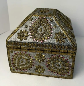 GROSSER verzierter Perlengold Silber Rosa Schmuck/Schmuck/Armreif Truhe Made in Indien - Bild 1 von 21