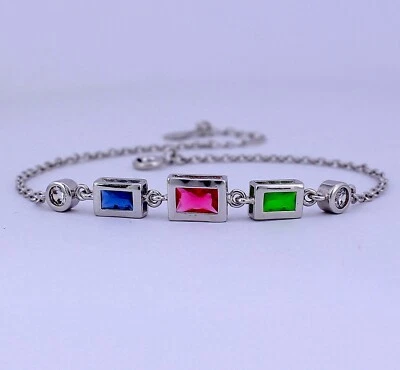925 Sterling Silver Oxidized Stylish Adjustable Bracelet Multiple Color CZ - Image 1 of 3