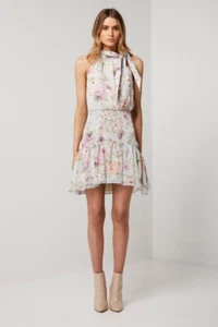 Elliatt Charlett Dress Floral Shirred Waist Neck Tie Back Cut Out  Size S 8 $230 - Picture 1 of 11
