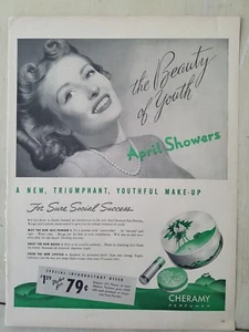 1940 Cheramy April Showers perfume powder lipstick Beauty of Youth ad - Picture 1 of 1