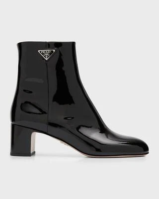 PRADA Triángulo Logo Charol Tacón Bloque Botines Botas Zapatos $1620 Foto 1 de 4