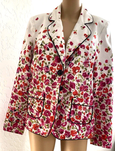 VETEMENTS Giacca blazer vintage Preston & York donna 10 foderata a civetta rosa e rossa floreale